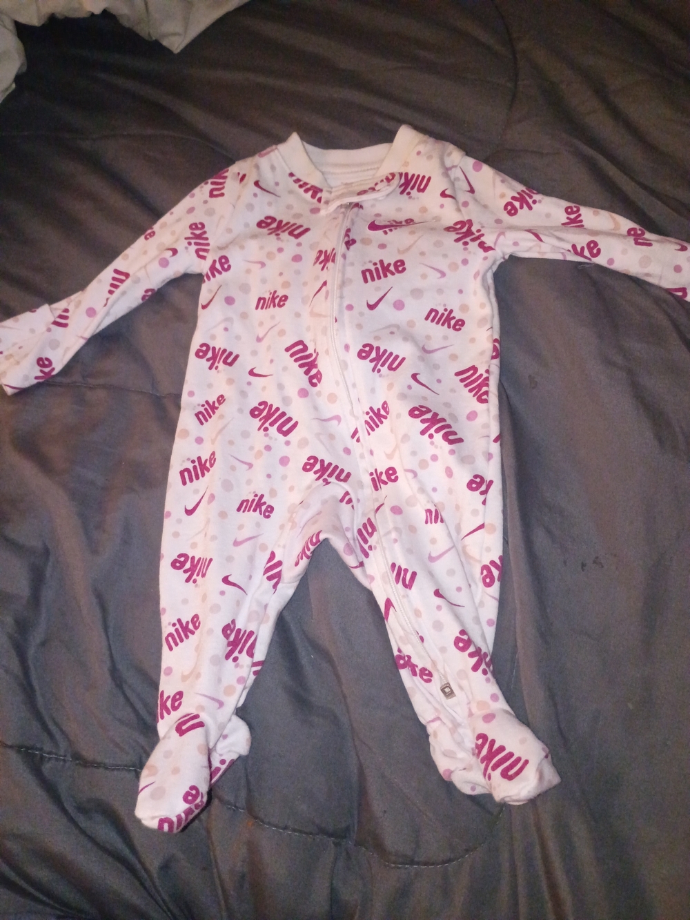 Nike White Footed Baby One-Piece with Pink Logo Print